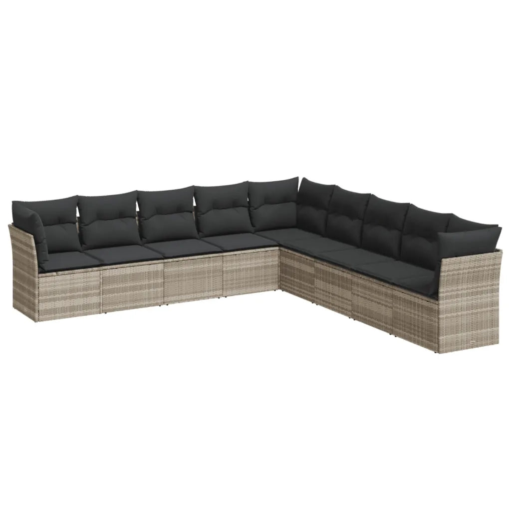 Set Divano da Giardino 9pz con Cuscini Grigio Chiaro Polyrattan