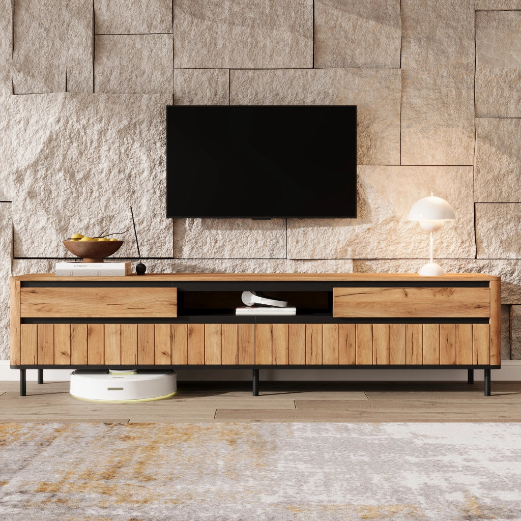 Cassettiera TV nero e naturale in MDF lunghezza 180 cm
