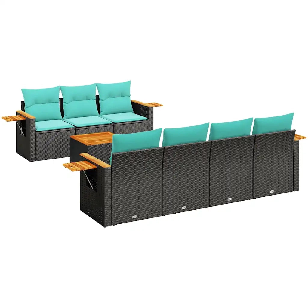 Set Divani da Giardino 8 pz con Cuscini Nero in Polyrattan 3226645