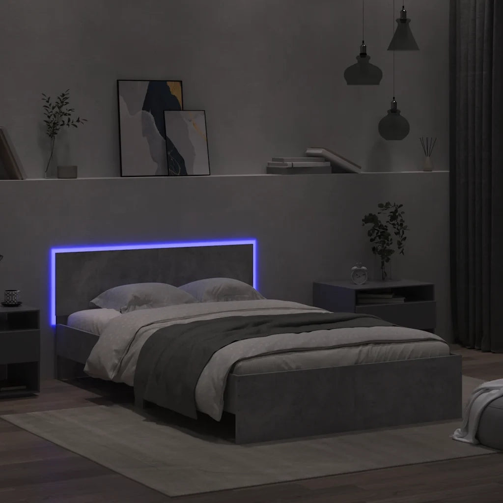 Giroletto con Testiera e LED Grigio Cemento 140x190 cm 3207626