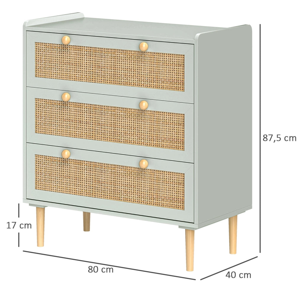Cassettiera boh¨¦mien rattan naturale ¨C Xylo ¨C 3 cassetti verde oliva