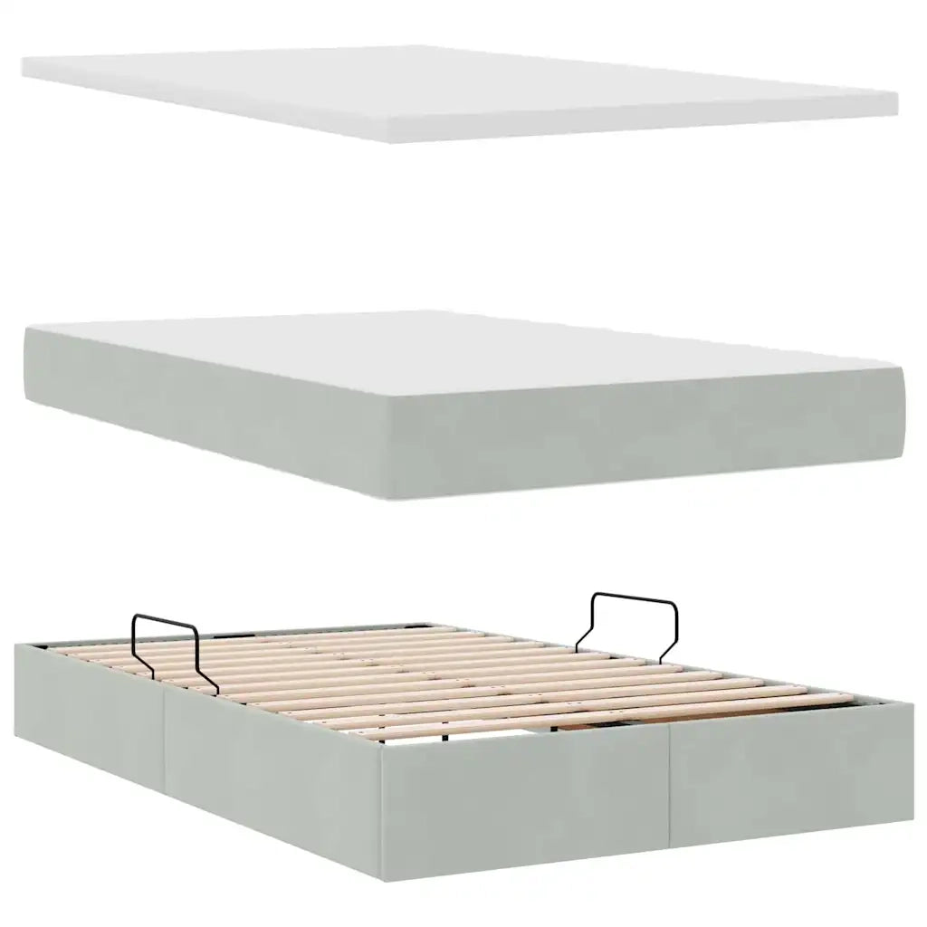 Letto con contenitore e LED Grigio chiaro 120 x 200 cm Velluto 3372597