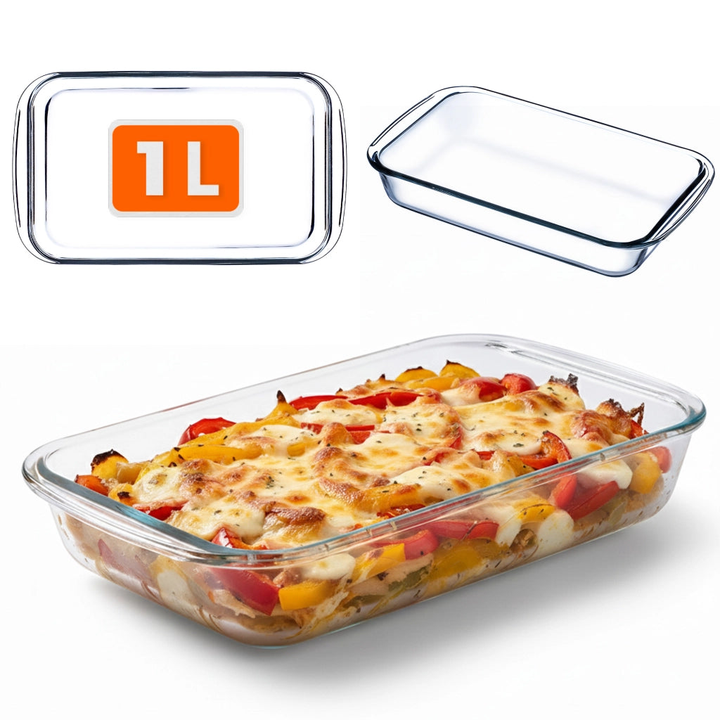 Casseruola rettangolare in vetro KADAX da 1 litro, adatta al forno.