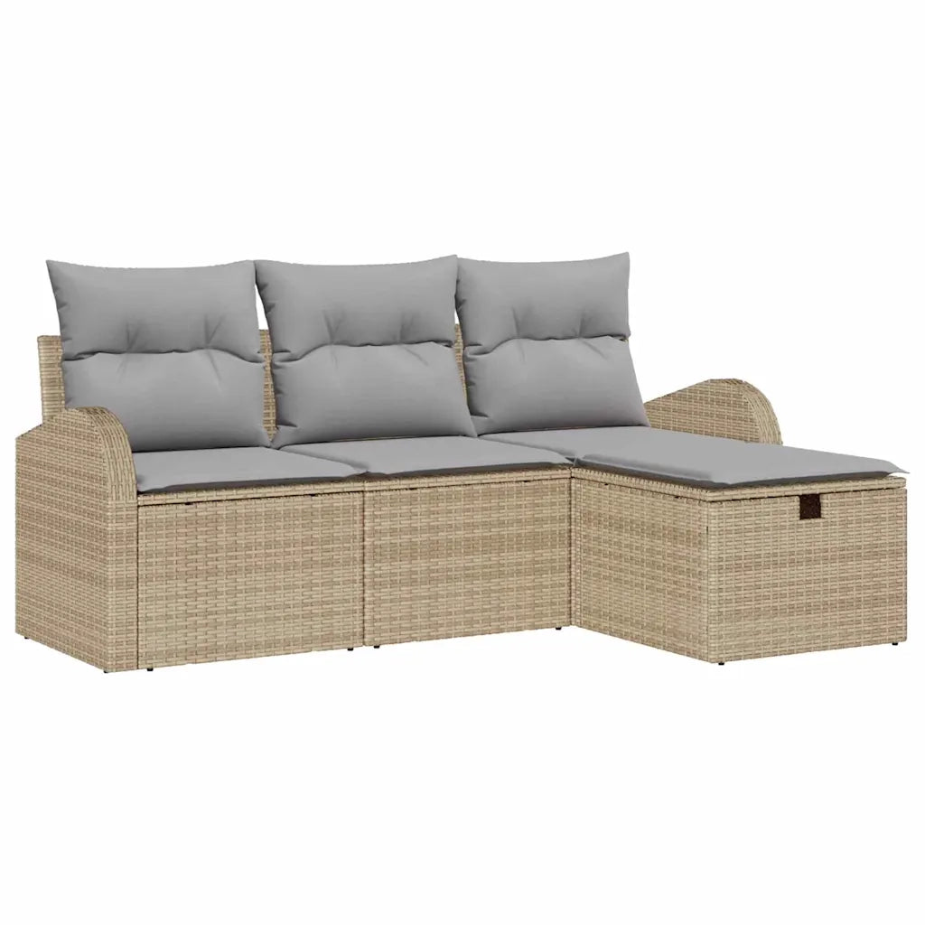 Set Divano da Giardino con cuscino 4 pcs Beige polyrattan