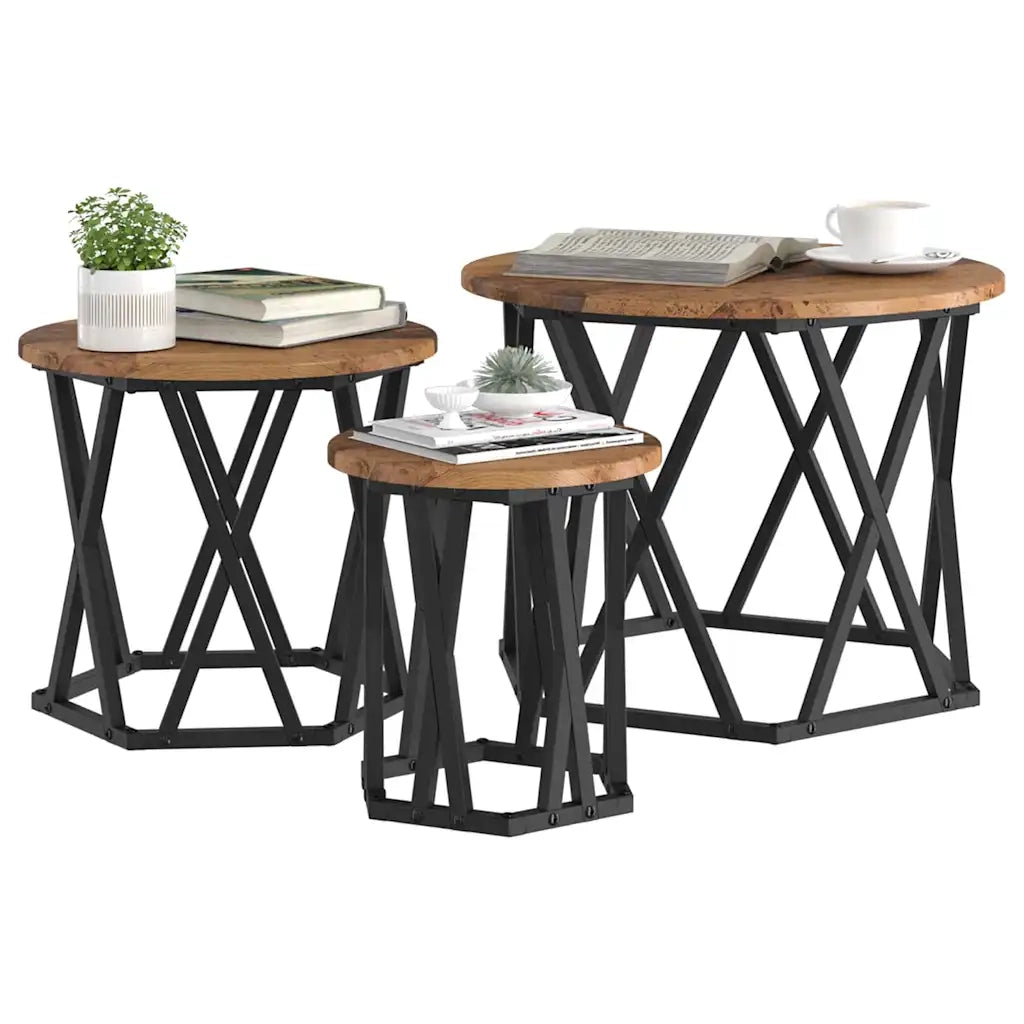 Tavolo laterale | Tavolino Nesting 3 pz Legno vecchio