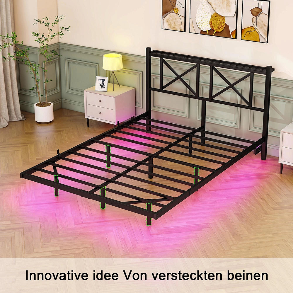 Letto doppio 140x200cm - Xylo - LED USB sospeso facile montaggio