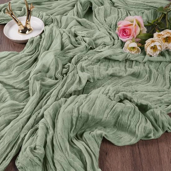 Tessuto per tavola da pranzo - Adatto per matrimoni e feste - Verde salvia - Stile boho - 6 pezzi - 90 x 300 cm
