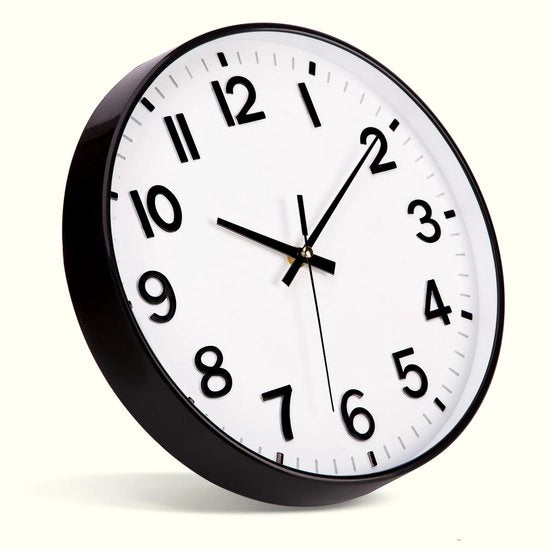 Orologio da parete, stile, 30 cm, moderno, quarzo, grande, funzionante con batterie orologio da parete stereo digitale facile da leggere per camera, casa, cucina, camera da letto, ufficio, scuola (bianco + nero)