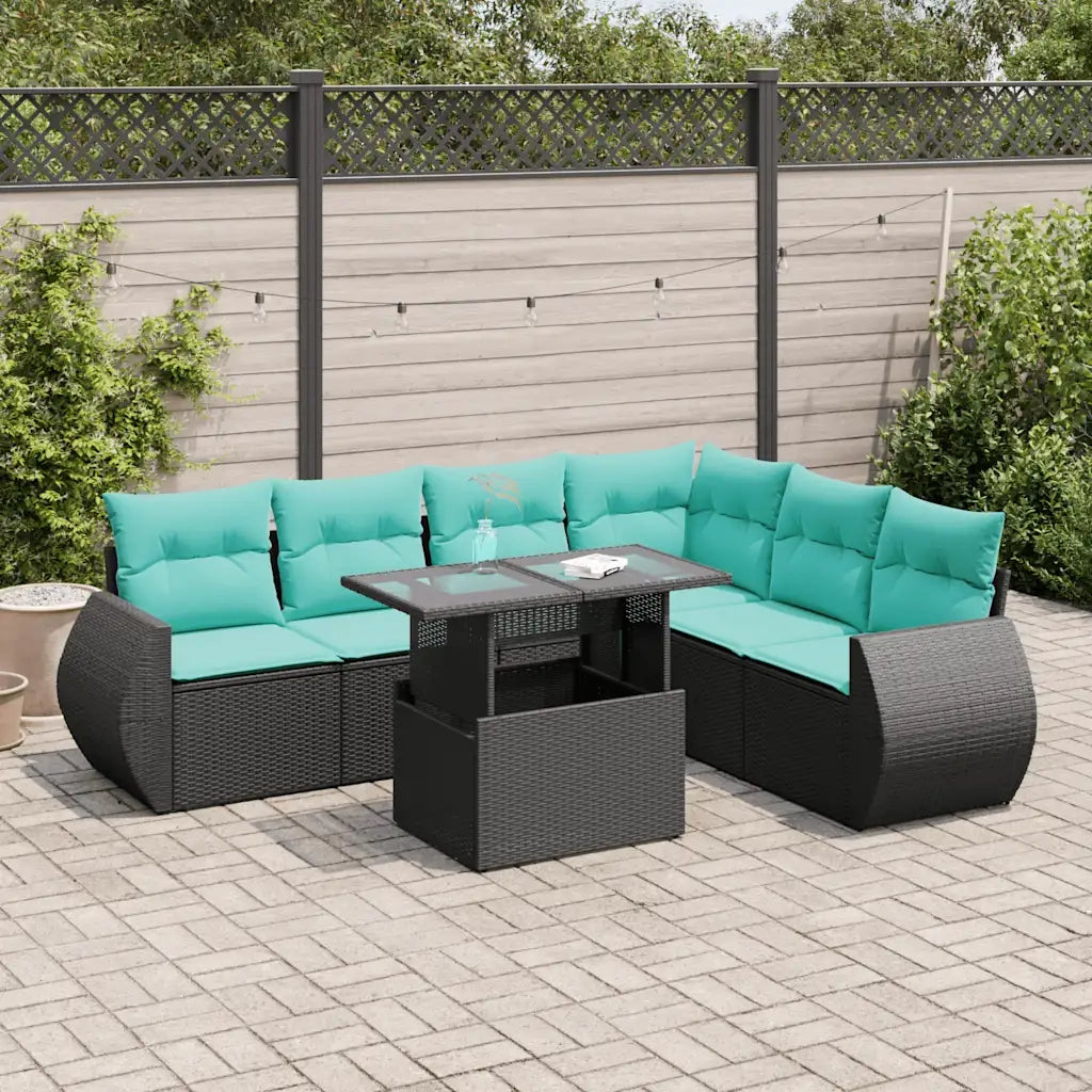 Set Divani da Giardino con Cuscini 7pz Nero Polyrattan Acacia 3326648