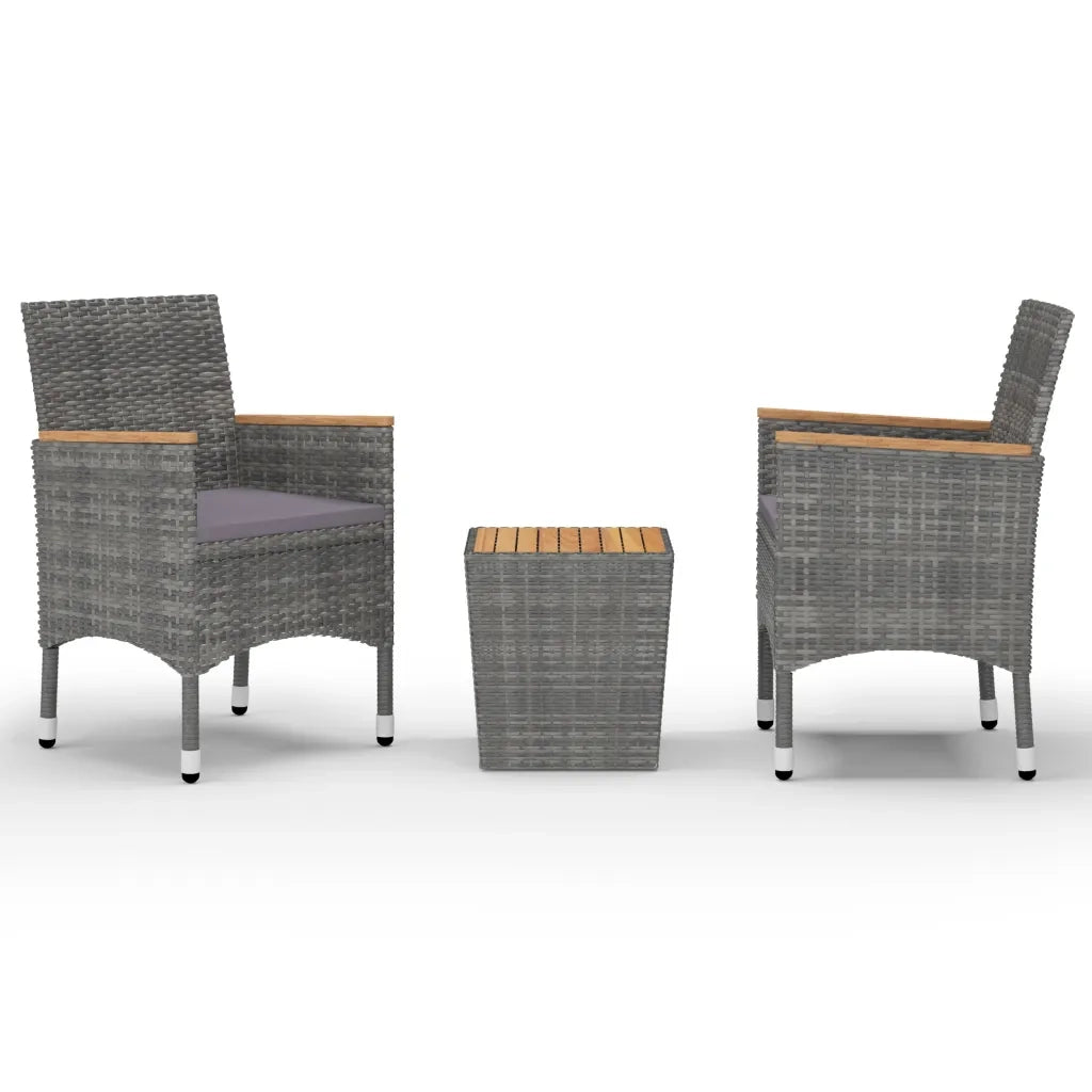 Set da Bistrot 3 pz in Polyrattan e Legno Acacia Grigio 3058367