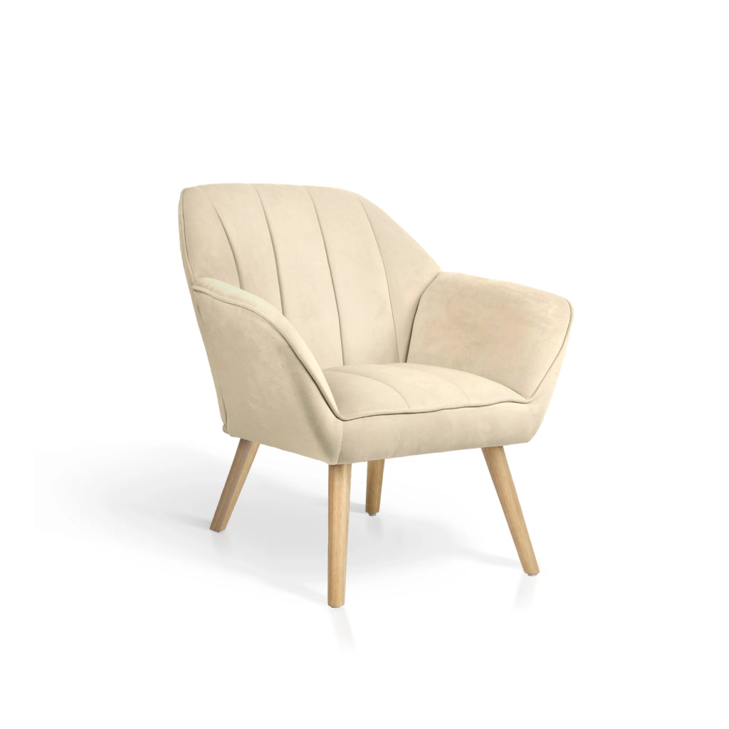 Poltrona Hispanohogar velluto beige con gambe Hispanohogar legno 75x78x77