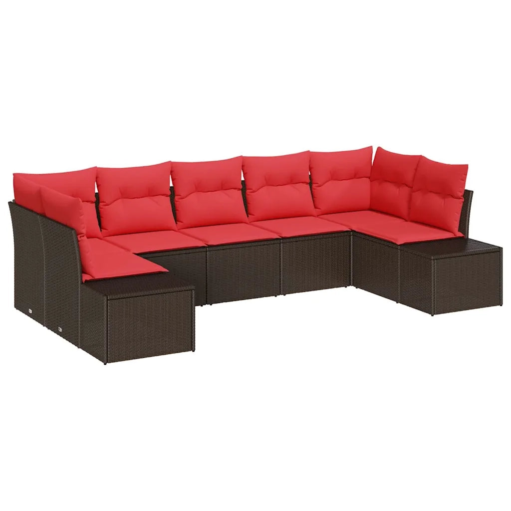 Set Divano da Giardino 7 pz 7-Numero di posti Marrone e Rosso 3355883