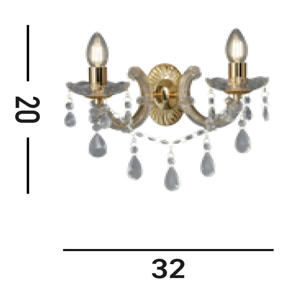 Applique Classica Marie Therese Acciaio Oro Vetro Trasparente 2 Luci E14