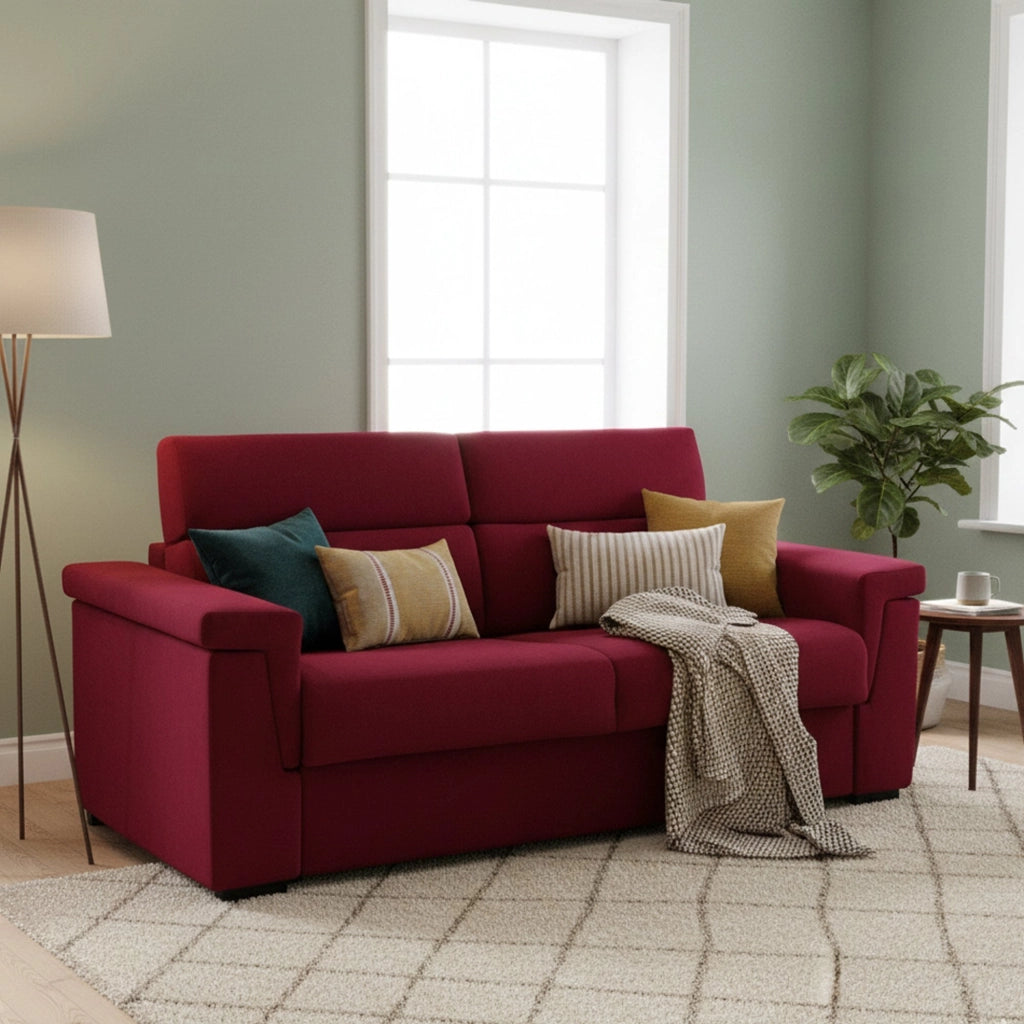 Nus, Divano Letto 3 Posti Sfoderabile Made in Italy, 225x95 cm Rosso