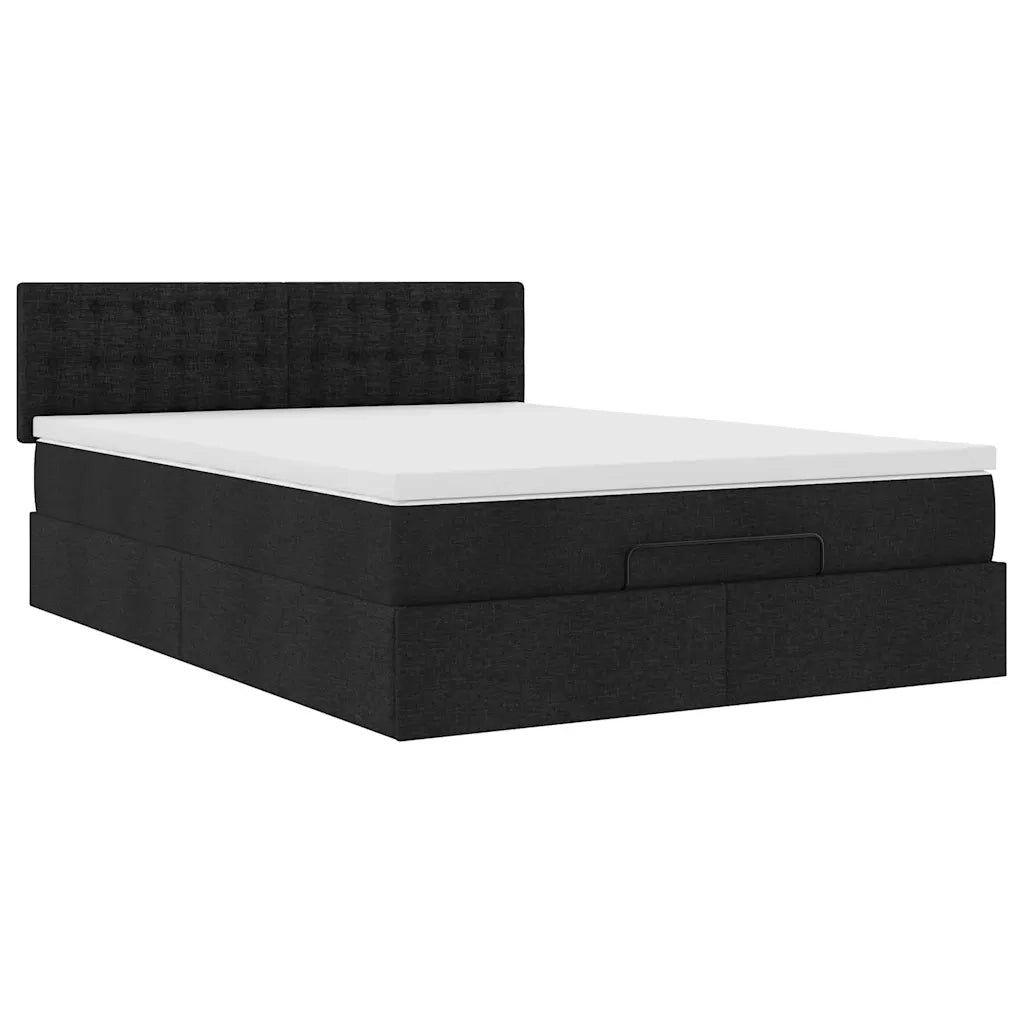 Pouf Letto con Materasso e LED Nero 140x200 cm in Tessuto 3312480