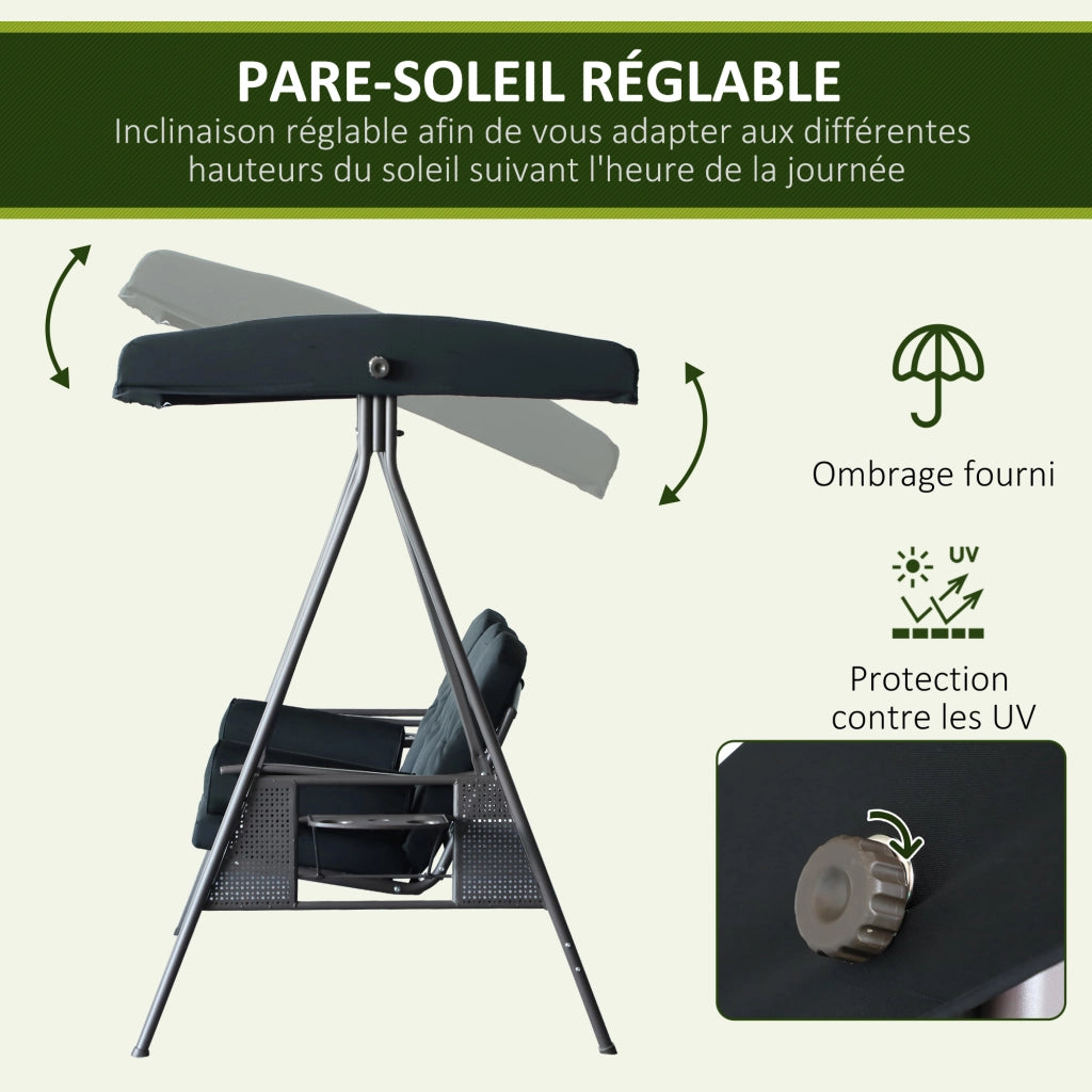 Sedia a dondolo da giardino 3 posti ¨C Minimal ¨C grigio scuro, polyrattan, cuscini