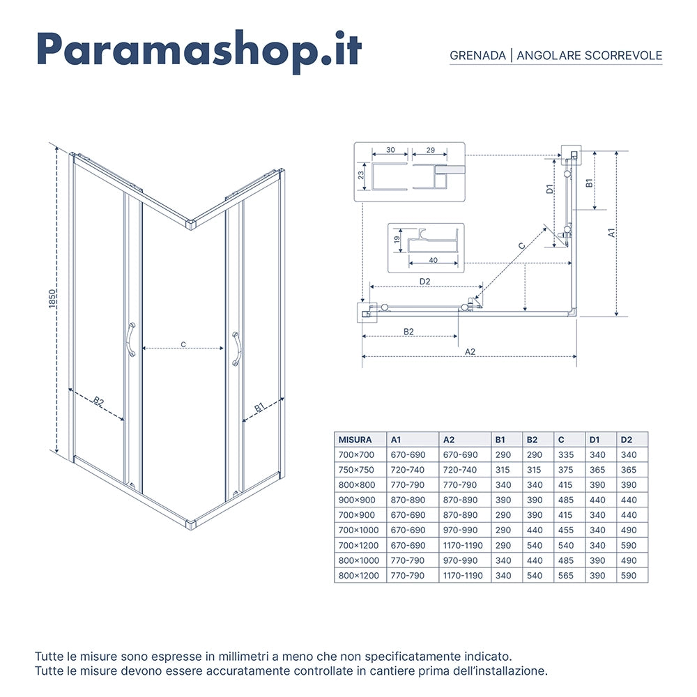 Box doccia angolare 90x90 cm trasparente 4 mm profili bianchi | Grenada