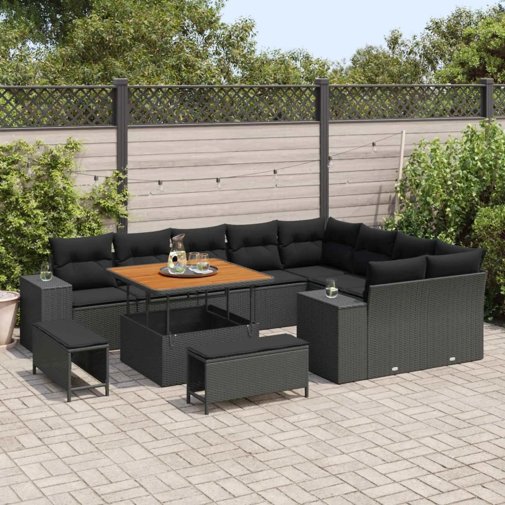 Set Divano da Giardino con cuscino 12 pcs Nero polyrattan 3362034