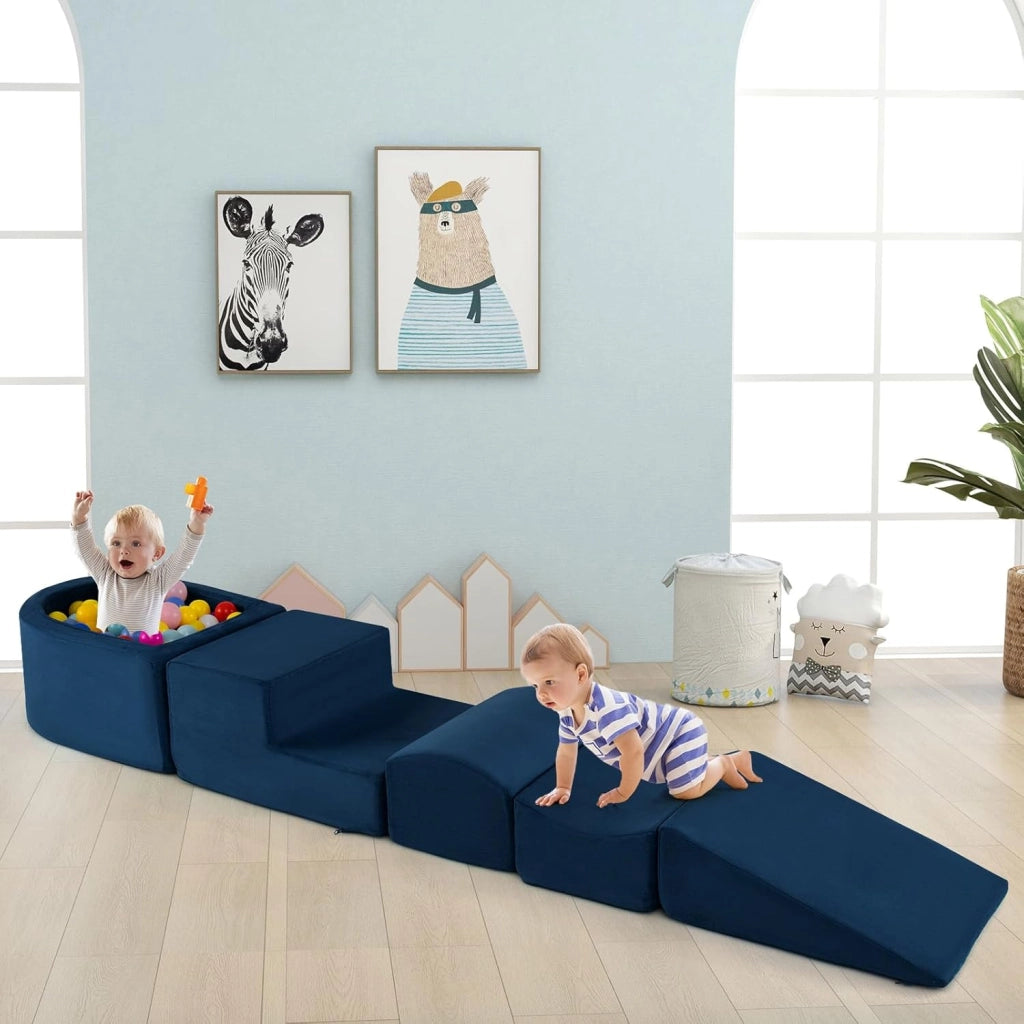 Set di 5 Pezzi Gioco in Schiuma, Blocchi con Piscina di Palline per Bambini, Coperture Lavabili con Cerniere, Blocchi Creativi per Stanza di Giocattoli, Camera da Letto (Navy)