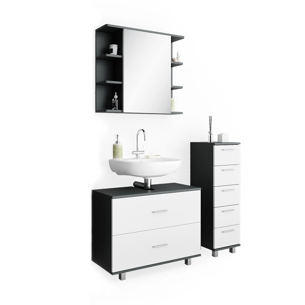 Vicco Set mobili bagno Bianco/antracite 3 parti