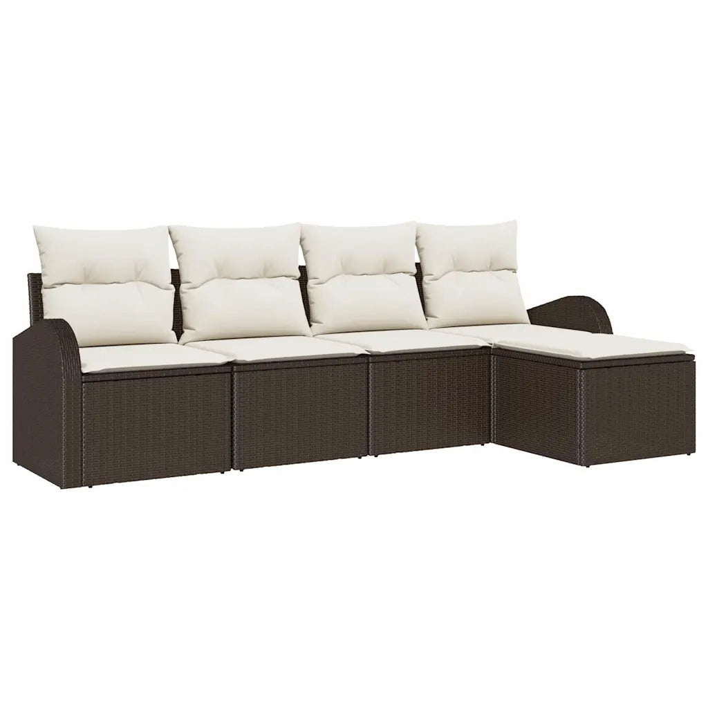 Set di divani con cuscino 5 pcs Marrone e bianco polyrattan 3354667