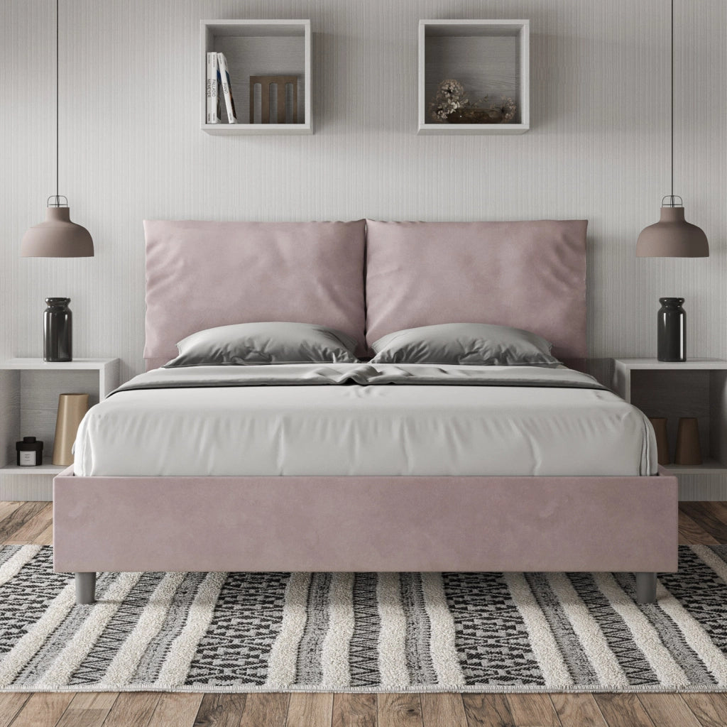 BS COM Letto matrimoniale contenitore doppia alzata imbottito 160x200 microfibra glicine