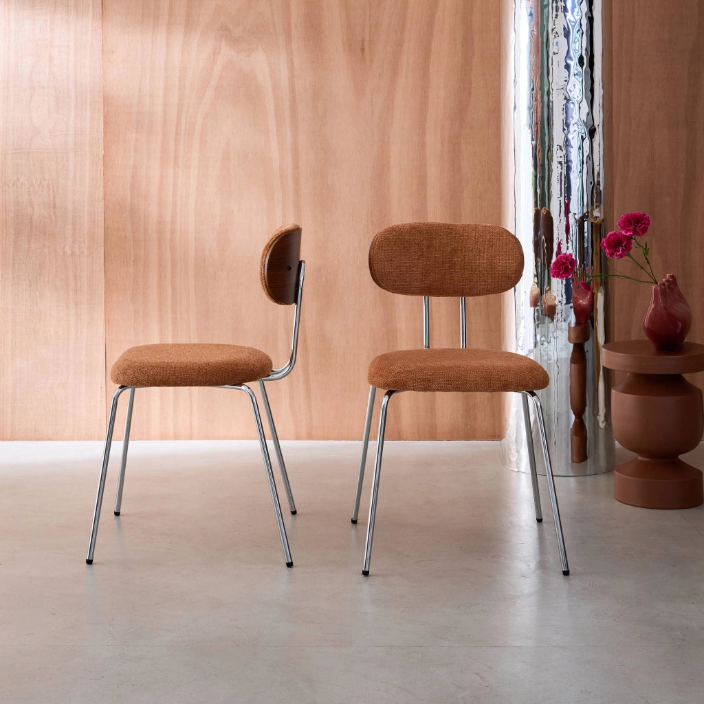 Set 2 sedie in legno tinto noce e tessuto idrorepellente , terracotta