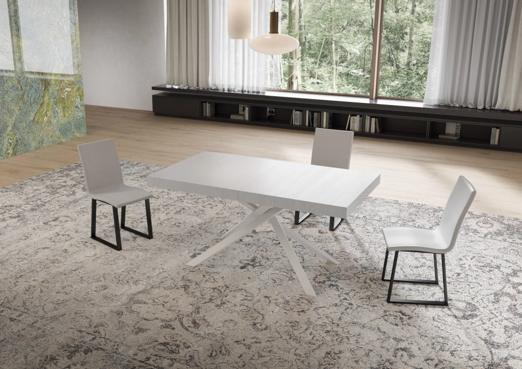 Tavolo allungabile 80x160/244 cm Niketis bianco frassino gambe bianche