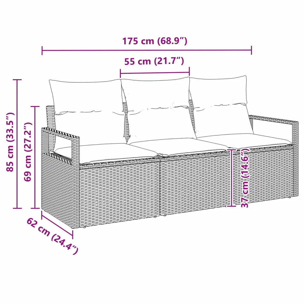 Set di divani 3 pcs Nero polyrattan 3346246