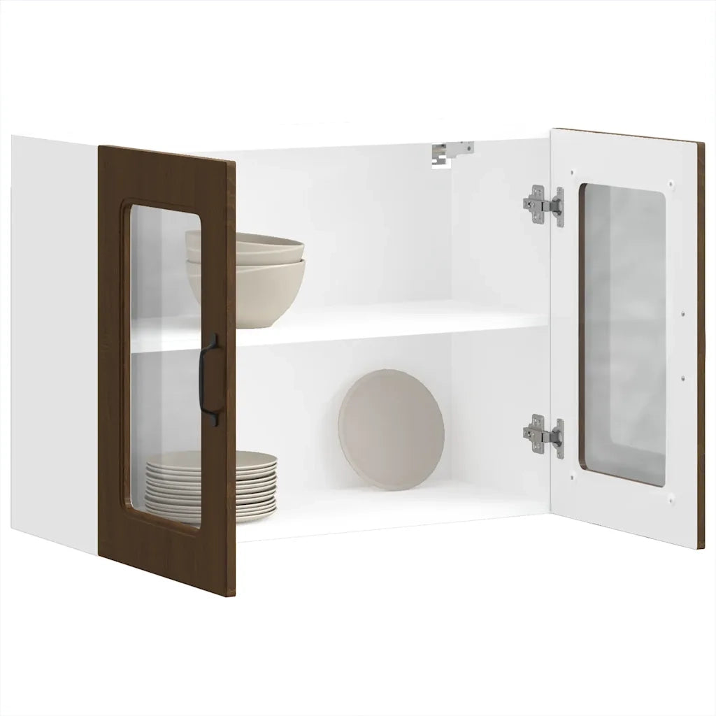 Pensile da Cucina con Porta in Vetro Kalmar Rovere Marrone 853614