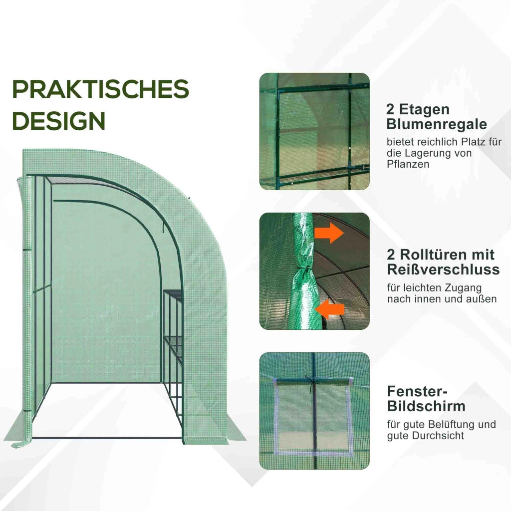 Serra da giardino ¨C Xylo ¨C 3 ripiani con copertura plastica UV-resistente verde