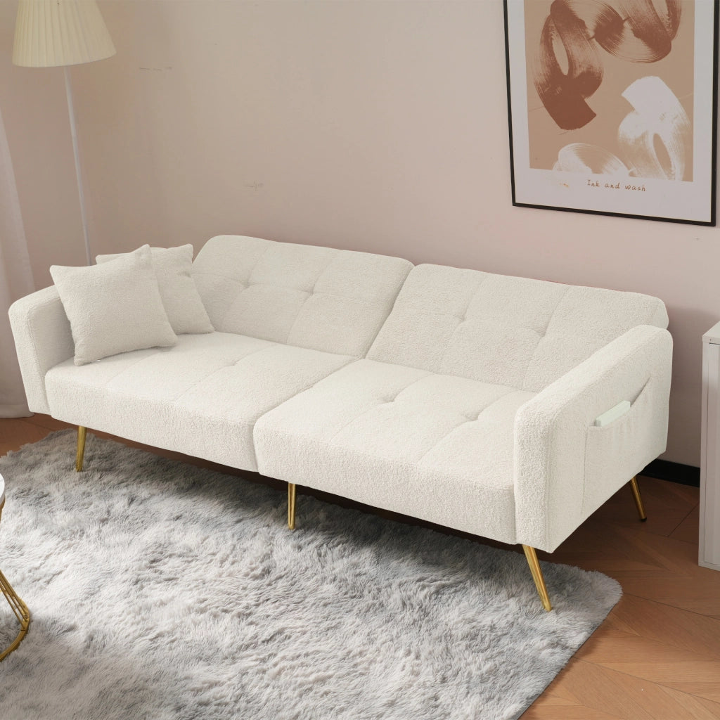 Divano letto con angolo regolabile - Zephmum - Gambe dorate, cuscini e tasche laterali
