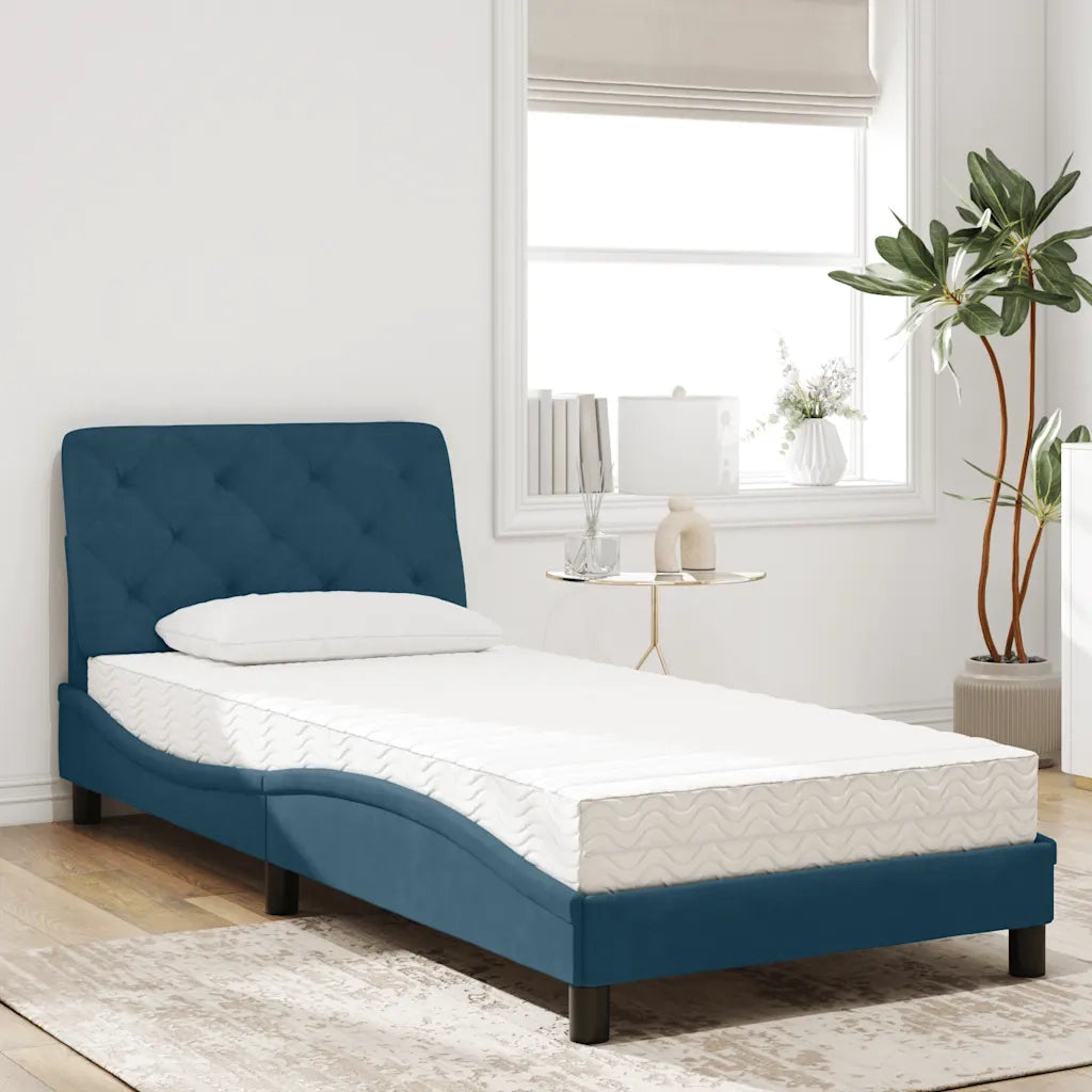Letto con Materasso Blu 90x200 cm in Velluto