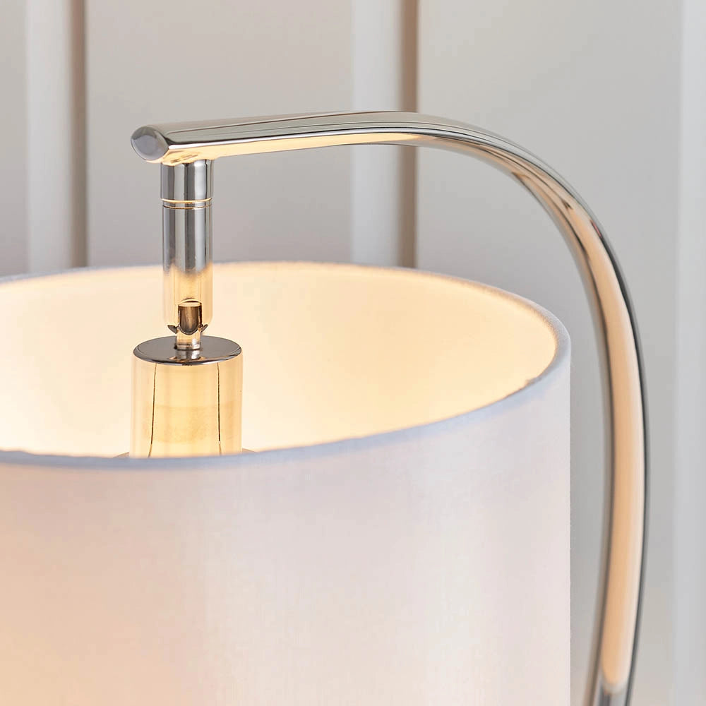 Lampada tavolo arco nichel, paralume bianco E14 Endon