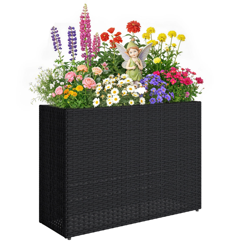 Fioriera Rialzata ¨C Minimal ¨C Resina Intrecciata, Nero, 90x40x40