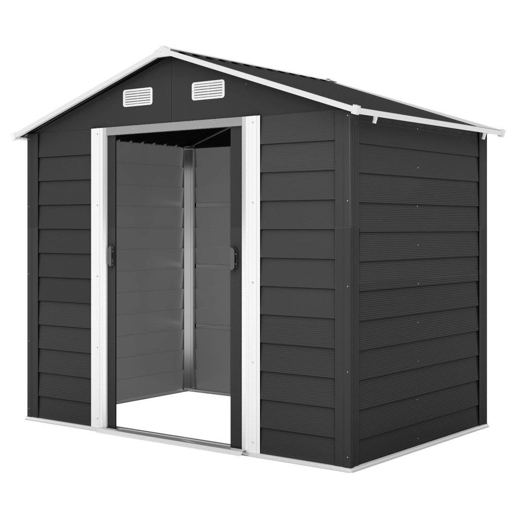 Casetta porta Attrezzi con Porte Scorrevoli e 4 Prese d'Aria, in Acciaio e PP 196x236x208 cm, Grigio Scuro