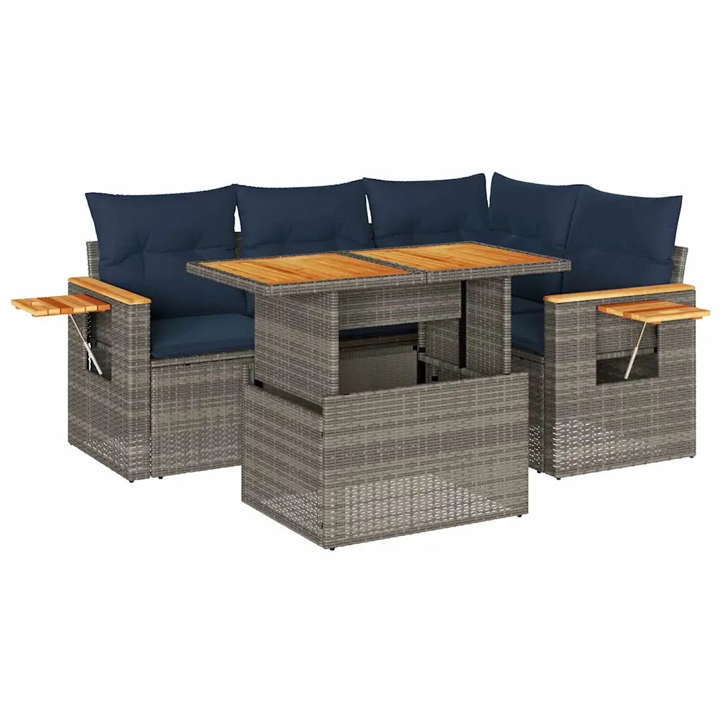 Set Divano Giardino 5 pz con Cuscini Grigio Polyrattan Acacia 3327596