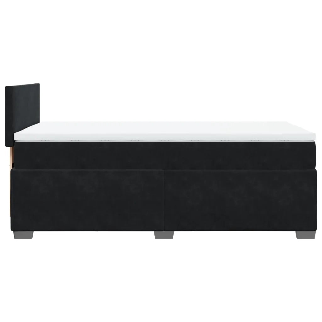 Letto a Molle con Materasso Nero Singolo in Velluto