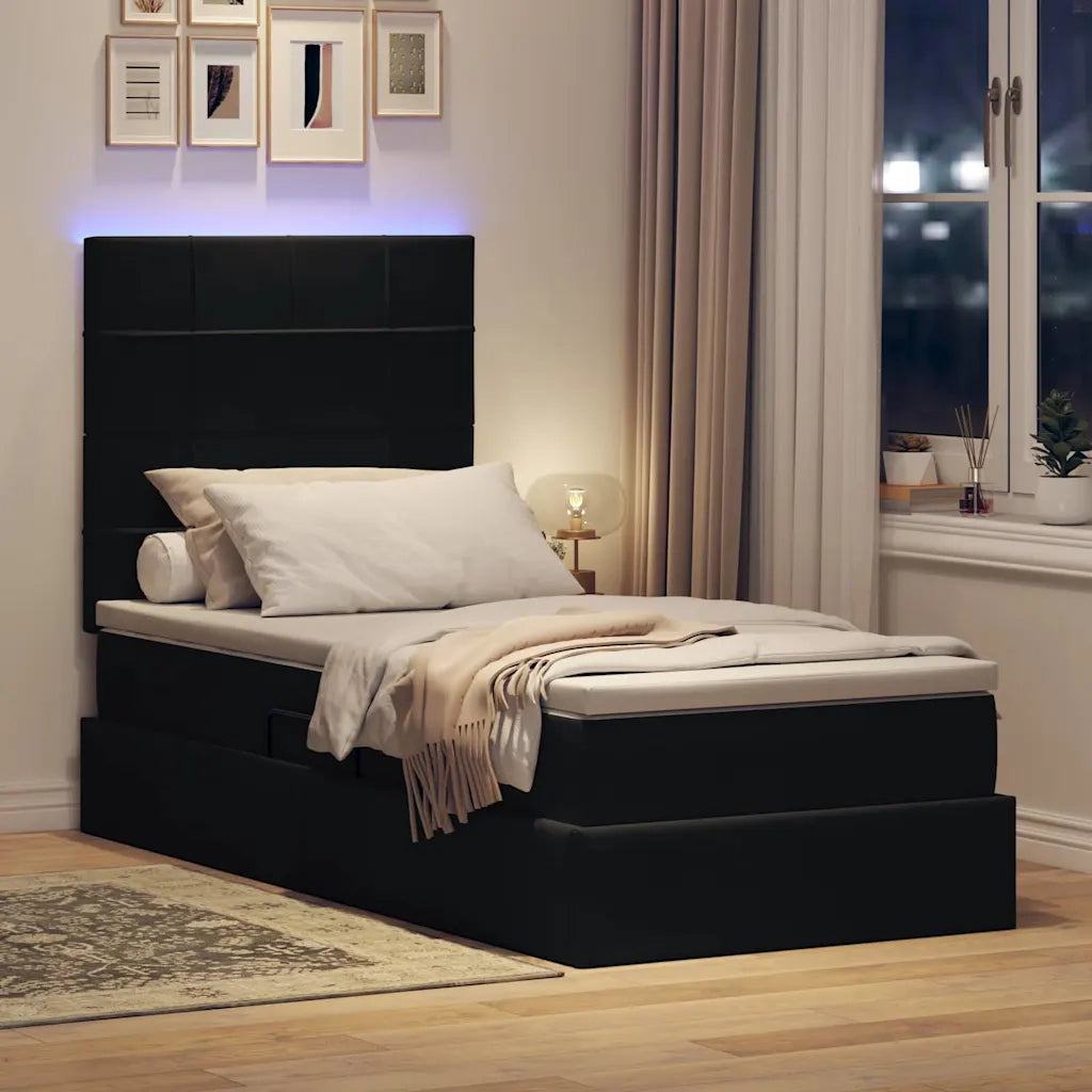 Letto con contenitore e LED con led Nero 100 x 200 cm Velluto
