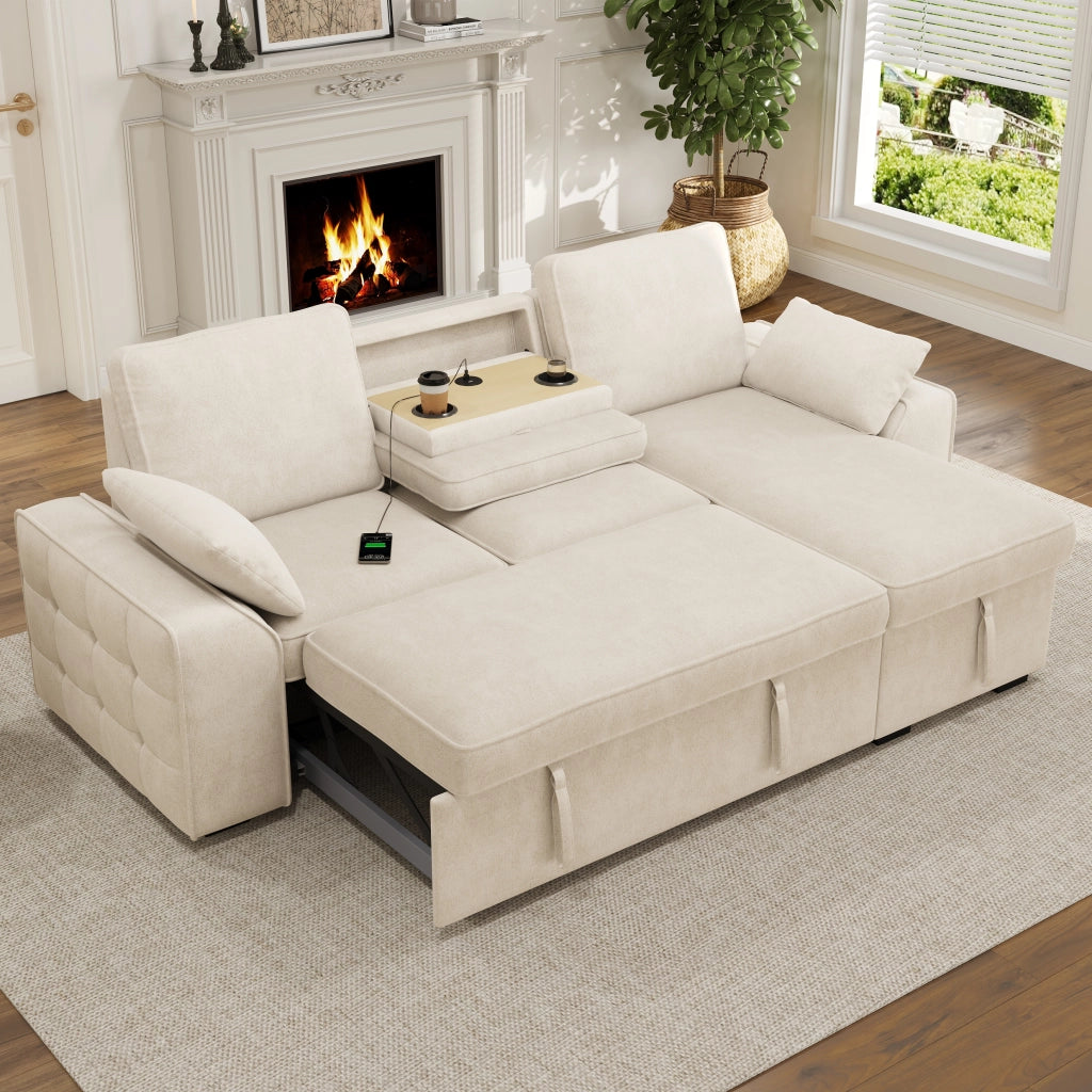 DIVANO ANGOLARE 3 POSTI 237x141x86 cm in Chenille Beige