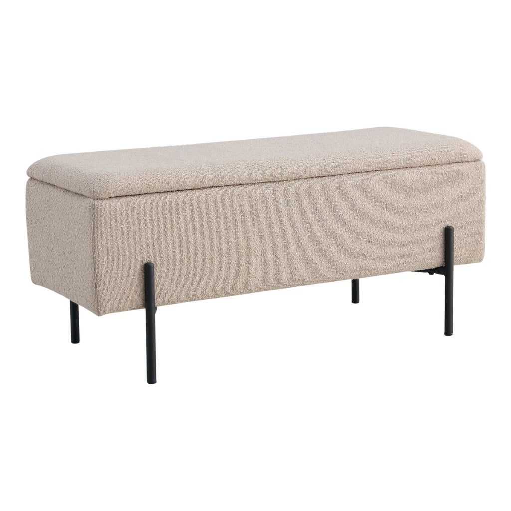Panchetta Watford con contenitore in bouclé beige, 95 cm