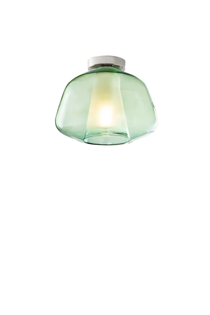 Plafoniera Contemporanea Double Skin Alpha Metallo Verde Vetro Cromo 1 Luce E27