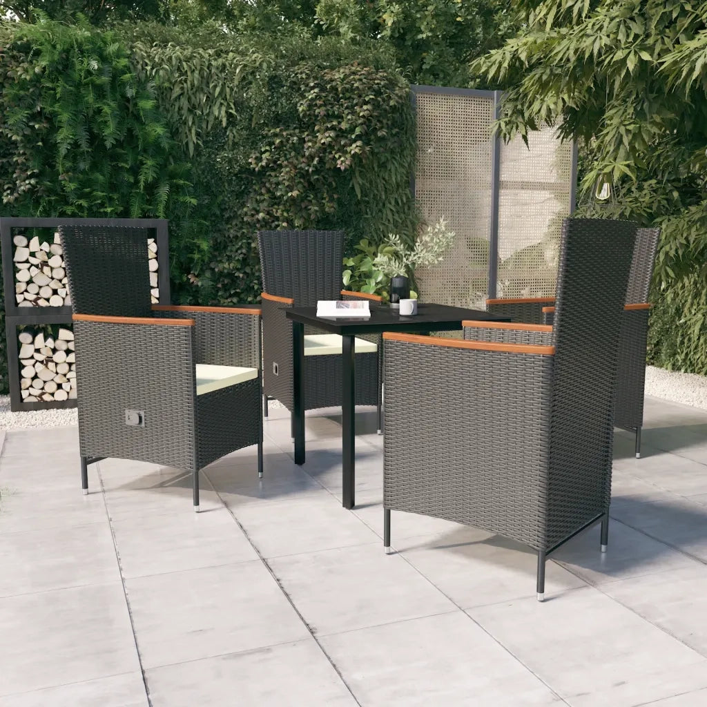 Set da Pranzo da Giardino 5 pz con Cuscini Nero 3099426