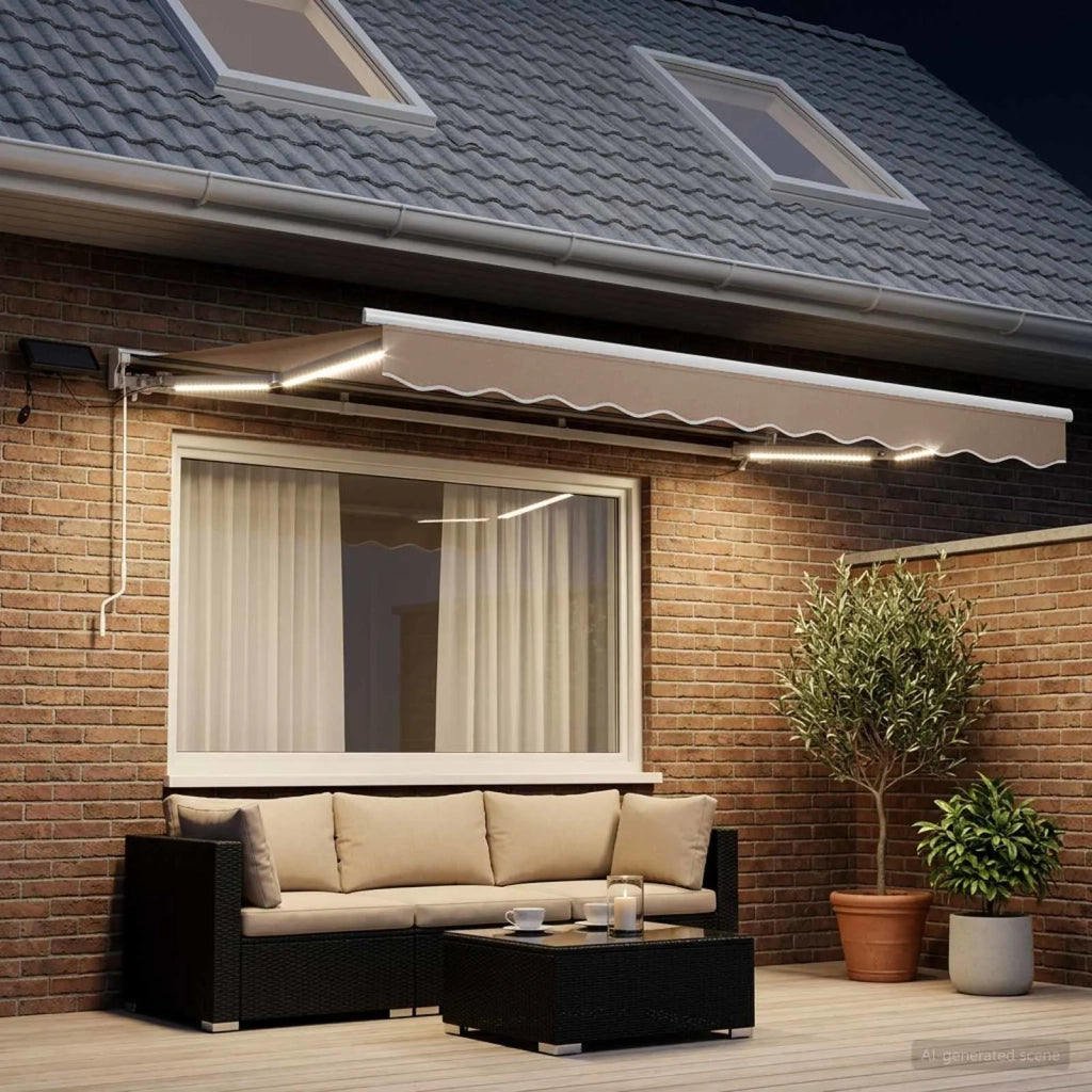 Cornice per Tenda Manuale con LED Tortora 4 × 3 m 3426095