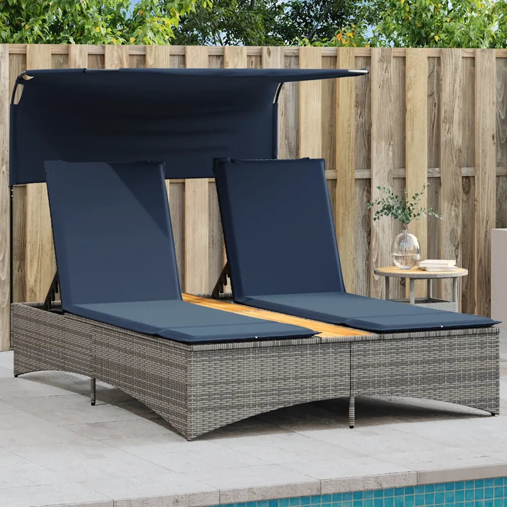 Lettino prendisole doppio con baldacchino e cuscini grigio in polyrattan 365624