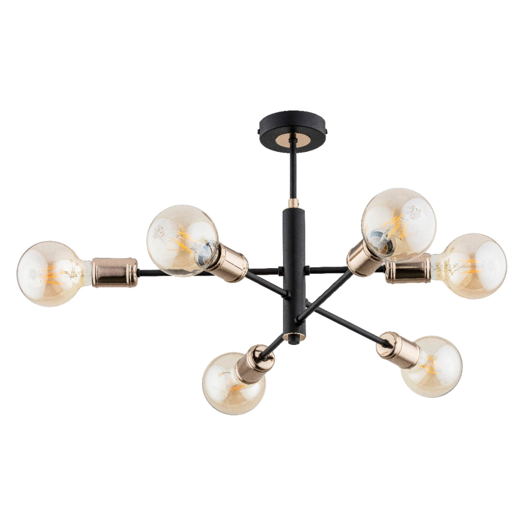 Lampada a sospensione industriale nero oro 6xE27 15W Oris Alfa