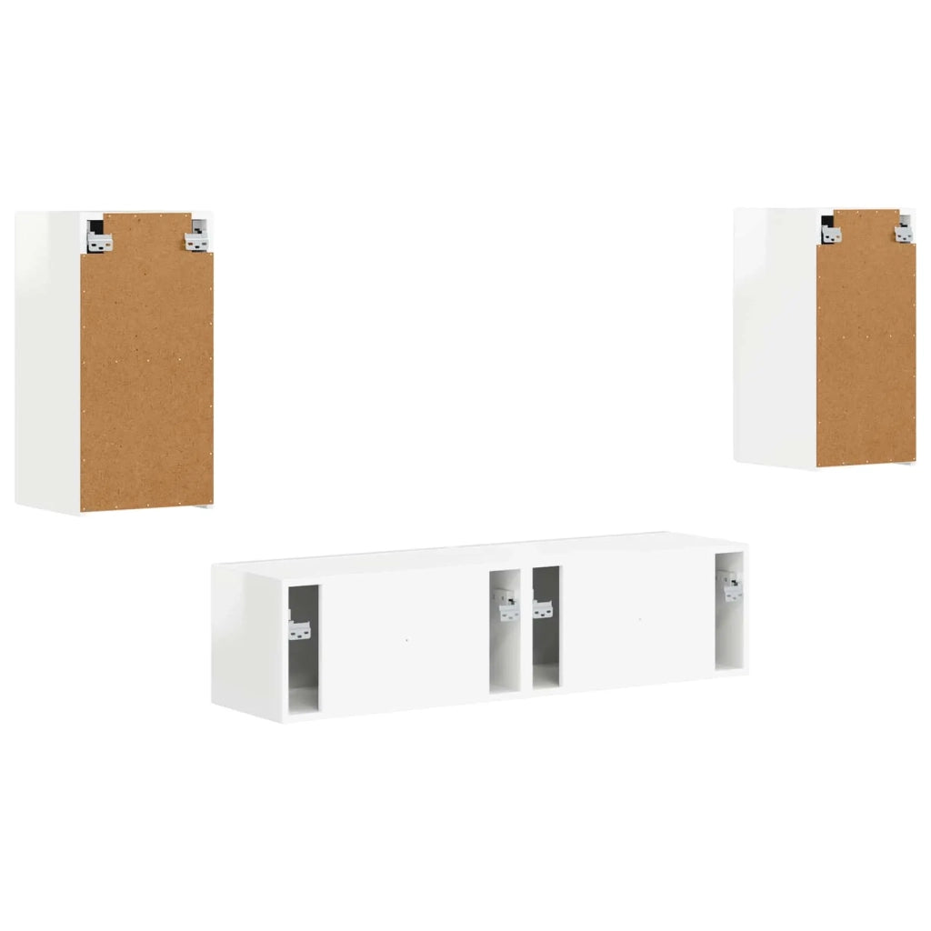 Set mobile TV 4 pcs Bianco Lucido Legno multistrato 3409154