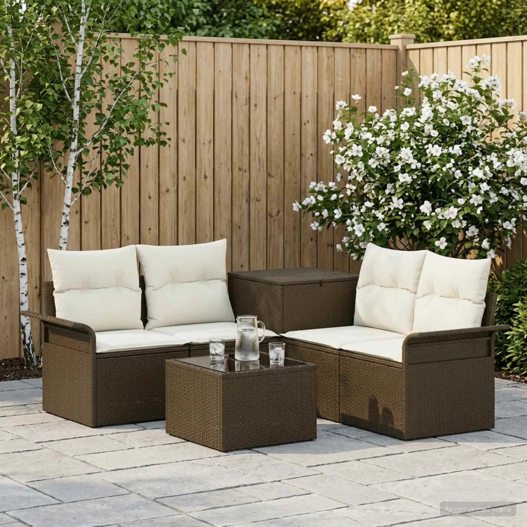 Set di divani 6 pcs 4-Numero di posti Marrone e Bianco Crema 3447078