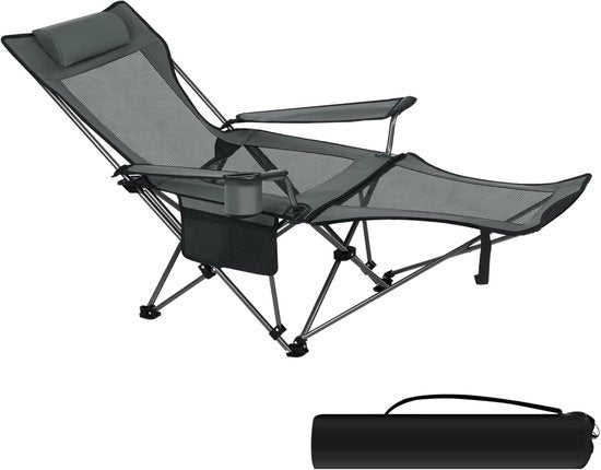 Campingstoile inclinabile con sostegno piedi rimovibile e contenitore per bicchieri - sedile da pesca pieghevole e schienale regolabile - borsa a spalla sedile da spiaggia - SCPC0006