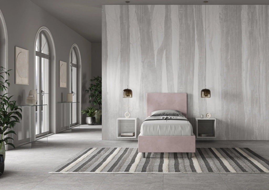 BS COM Letto singolo senza rete imbottito 90x190 microfibra glicine